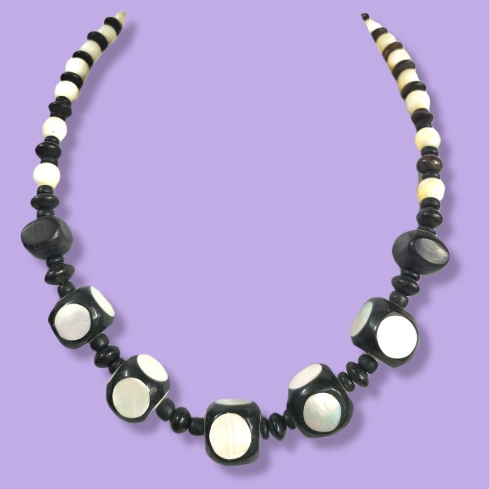 Woman's Jewelry Contemporary Necklace Black White Geometric Design